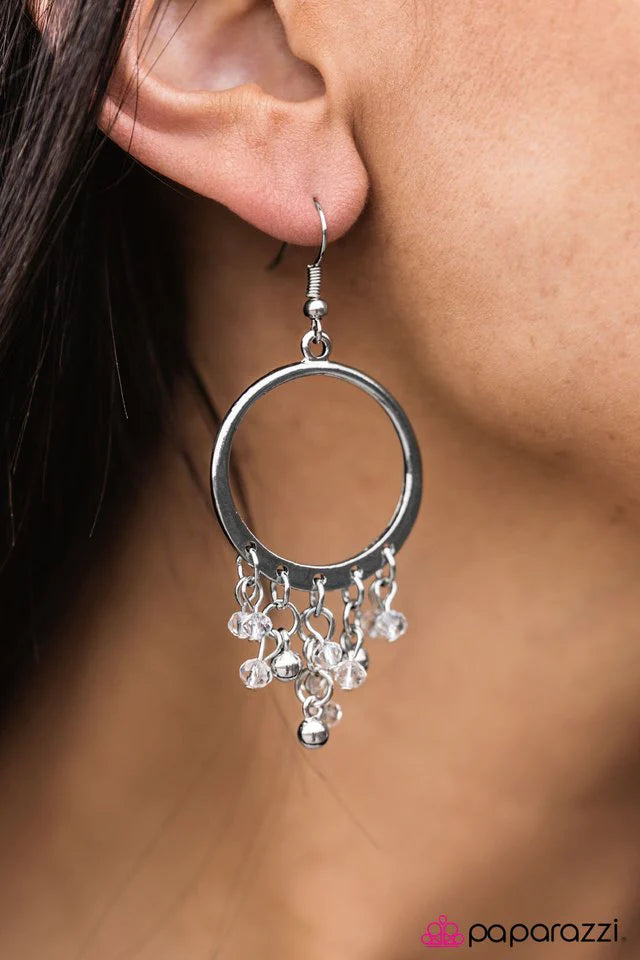 Paparazzi Earring ~ Crystal Chandeliers - White