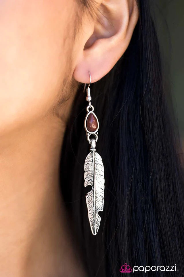 Paparazzi Earring ~ FLIGHT Night - Brown