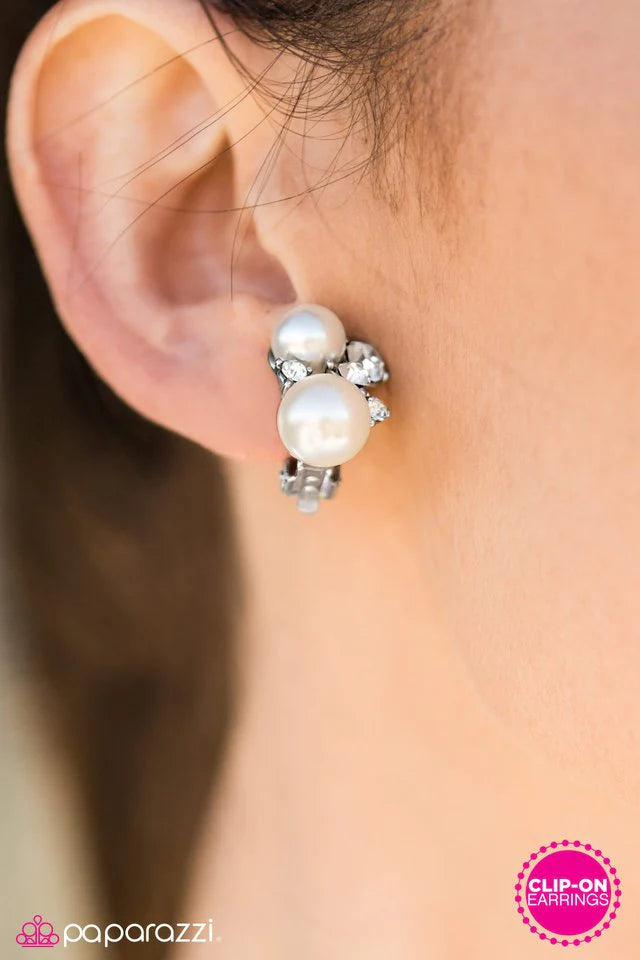 Paparazzi Earring ~ Once Upon A Glass Slipper - White