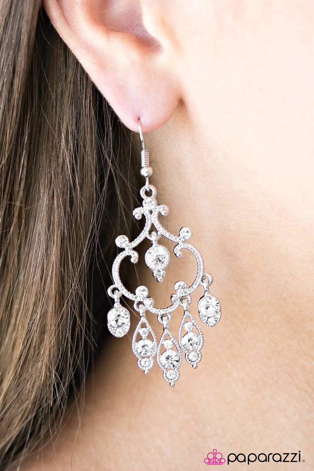 Paparazzi Earring ~ Royal Chandeliers - White
