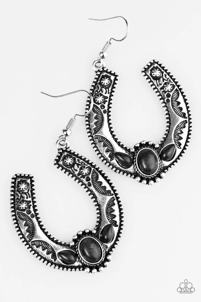 Paparazzi Earring ~ Boots and Spurs - Black