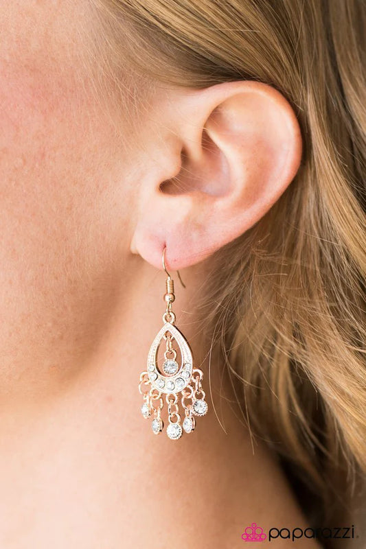 Paparazzi Earring ~ Catch Some Sparkle - Rose Gold