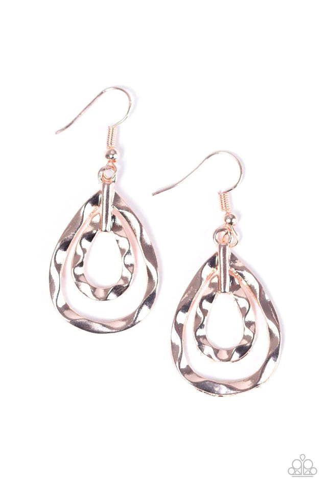 Paparazzi Earring ~ Twinkling Twisters - Rose Gold