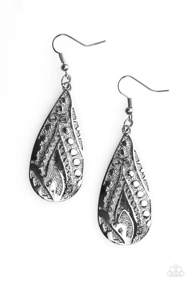 Pendiente Paparazzi ~ Textura Token - Negro