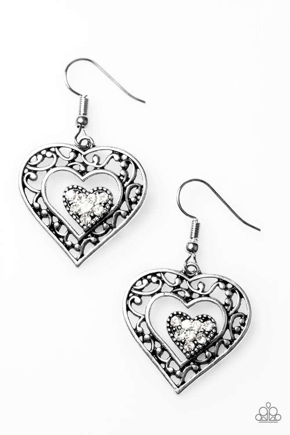Paparazzi Earring ~ Hopeful Hearts - White