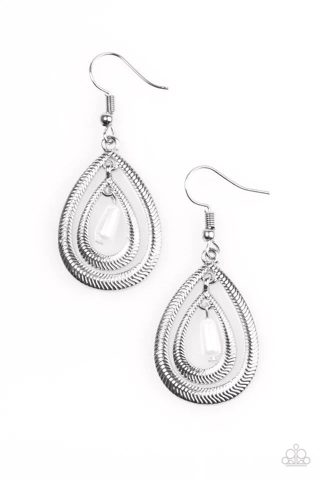 Paparazzi Earring ~ Tranquil Teardrops - White