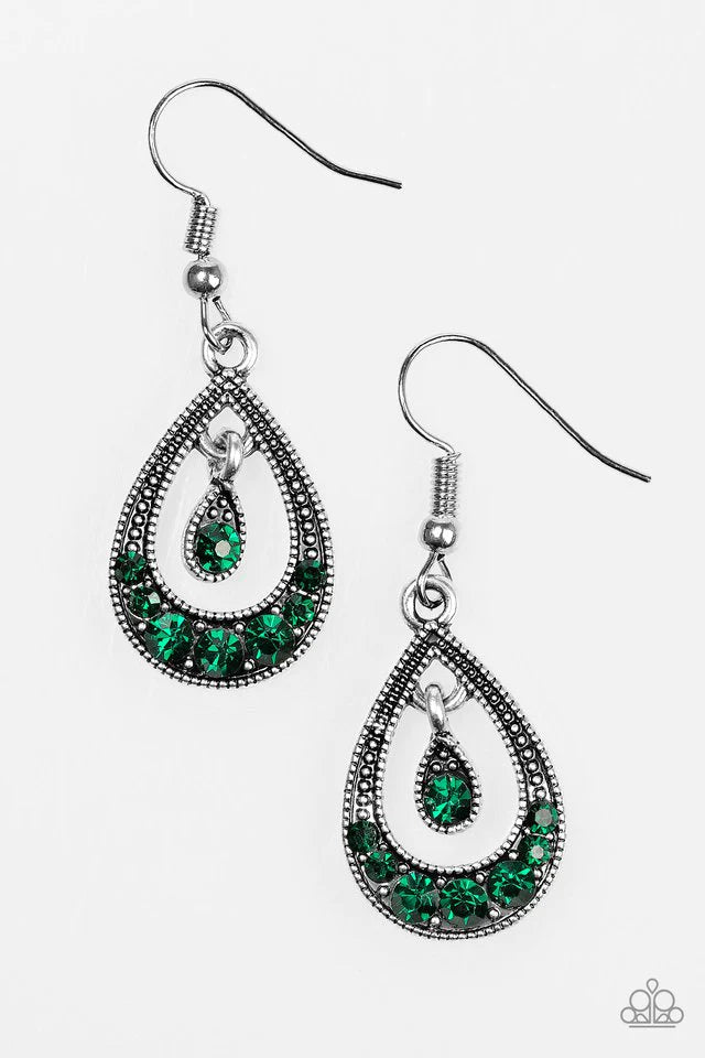 Paparazzi Earring ~ Downtown Princess Green Paparazzi Jewelry Online Store 8802