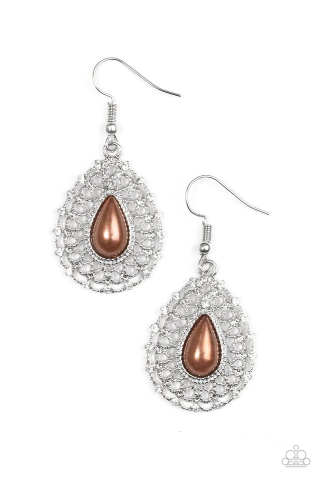 Paparazzi Earring ~ Court Chic - Brown
