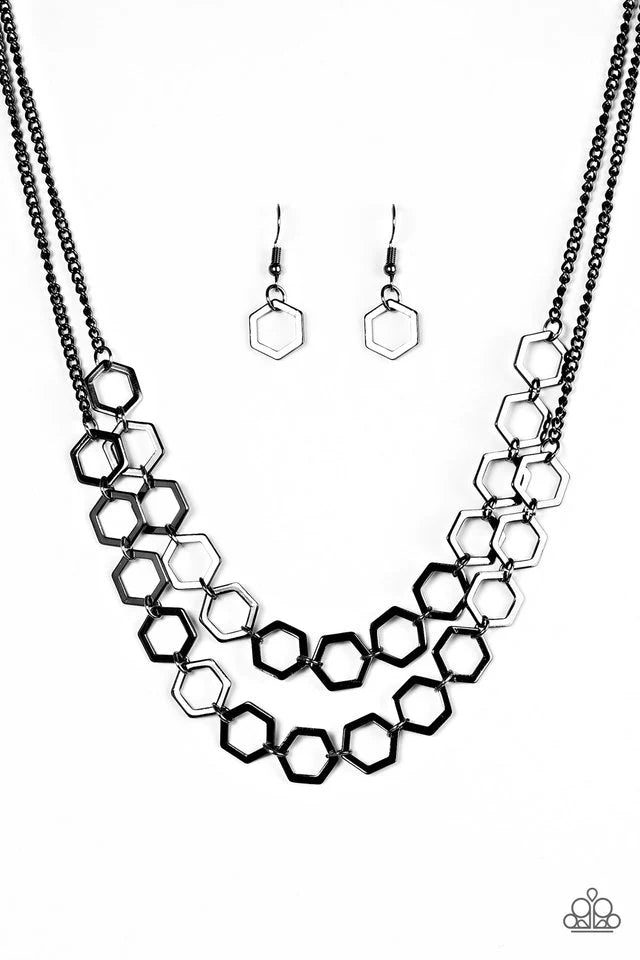 Paparazzi Necklace ~ Hex In Line Black Paparazzi Jewelry Online Store 0039