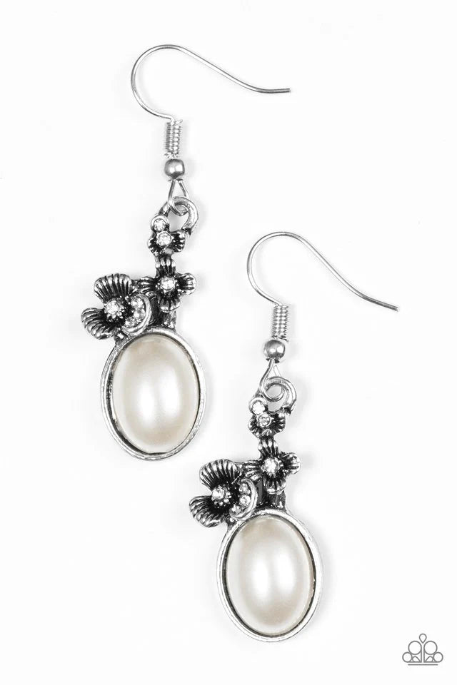 Paparazzi Earring ~ Floral Finery - White