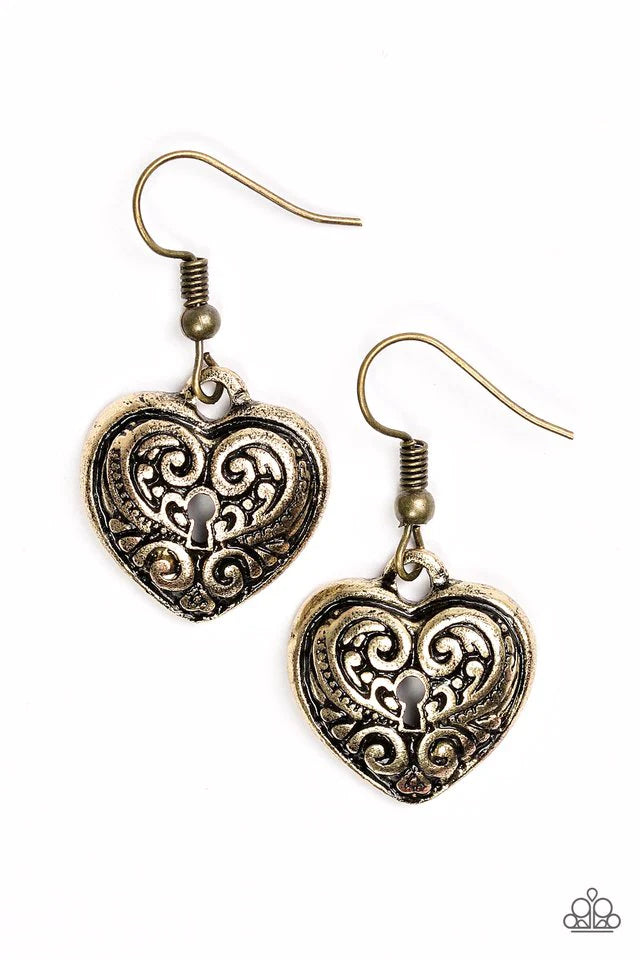 Paparazzi Earring ~ Throw Away The Key - Brass