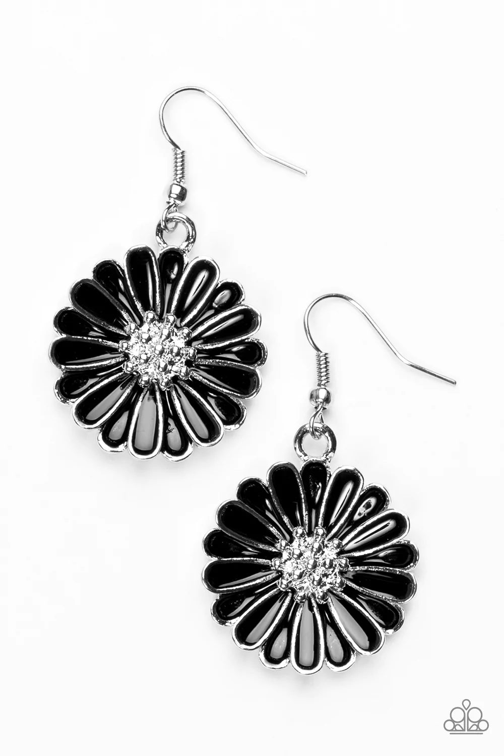 Paparazzi Earring ~ Distracted By Daisies - Black