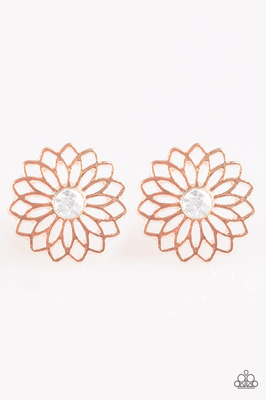 Paparazzi Earring ~ Floral Fleek - Rose Gold