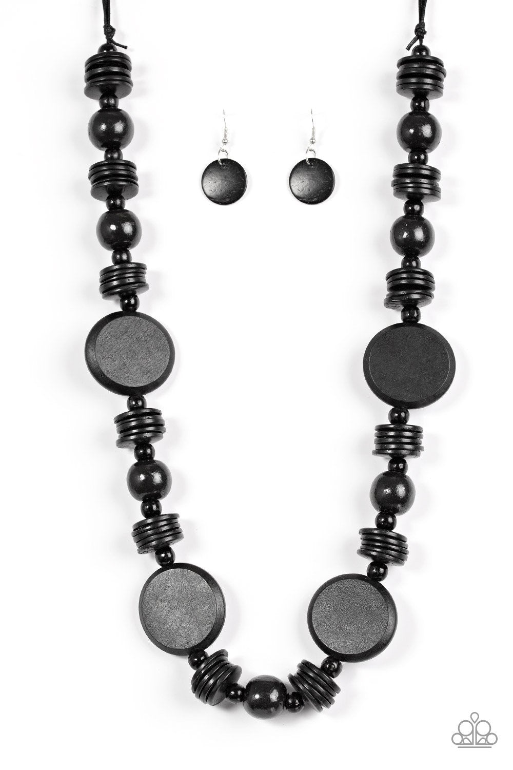 Paparazzi Black Wooden Necklace Handcrafted Oval Wooden Beads