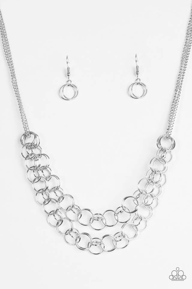 Paparazzi Necklace ~ Circus Tent Tango - Silver