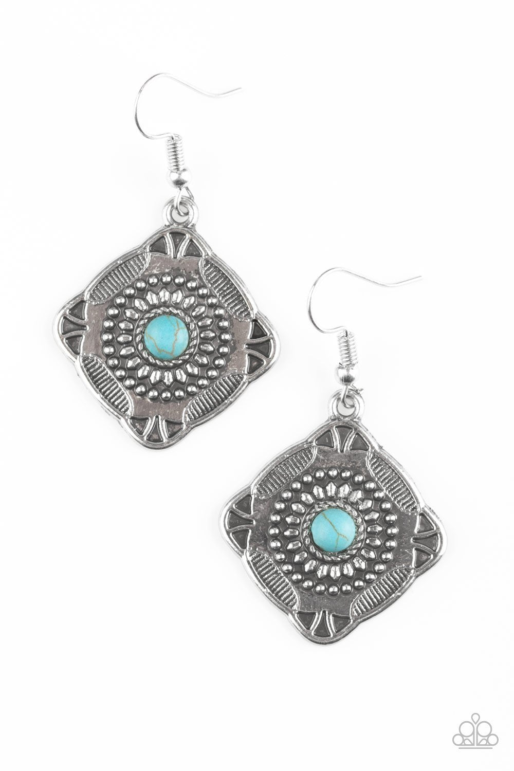 Paparazzi Earring ~ Fiercely Four Corners - Blue