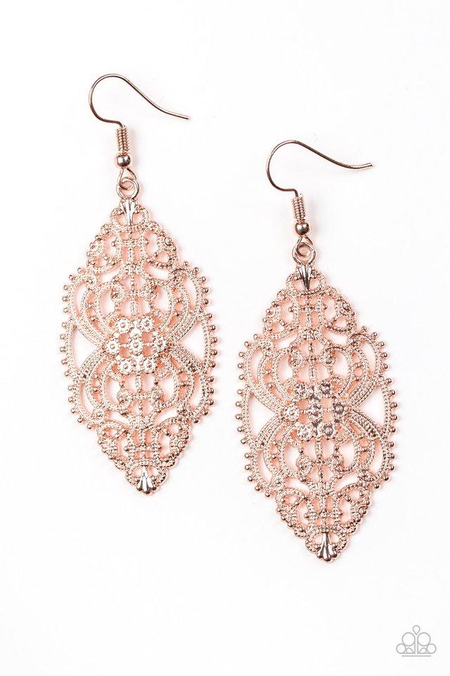 Paparazzi Earring ~ Ornately Ornate - Rose Gold