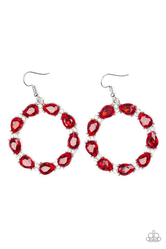 Paparazzi Earring ~ Ring Around The Rhinestones - Red