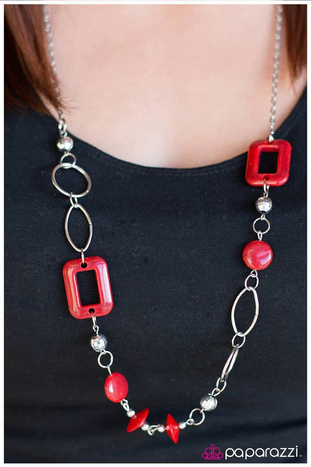 Paparazzi Necklace ~ Just Around the Corner - Red