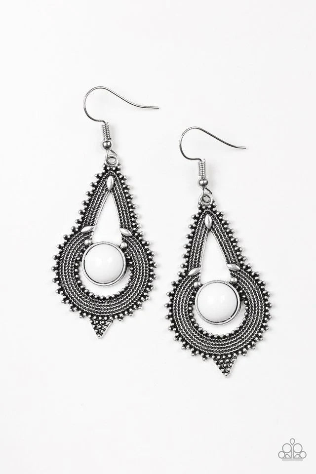 Paparazzi Earring ~ Zoomin Zumba - White