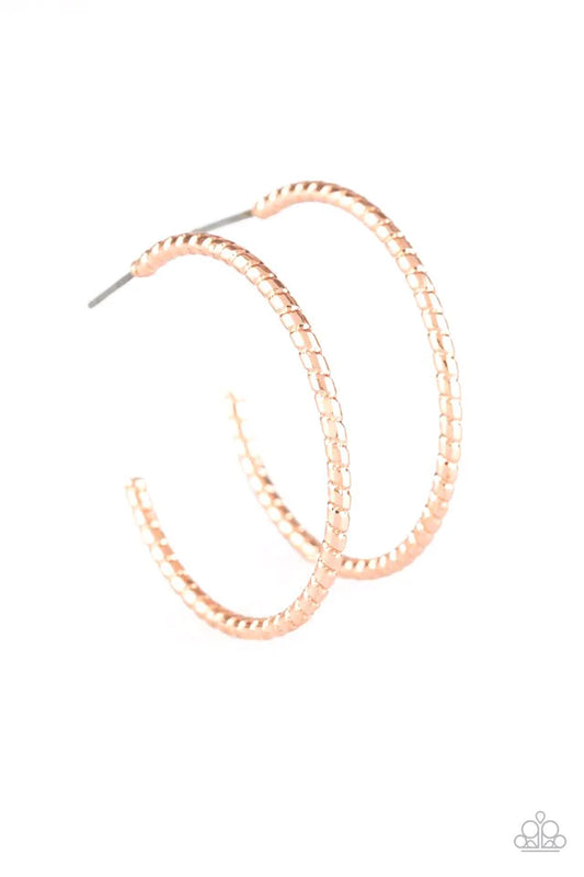 Paparazzi Earring ~ HOOP, Line, and Sinker - Rose Gold