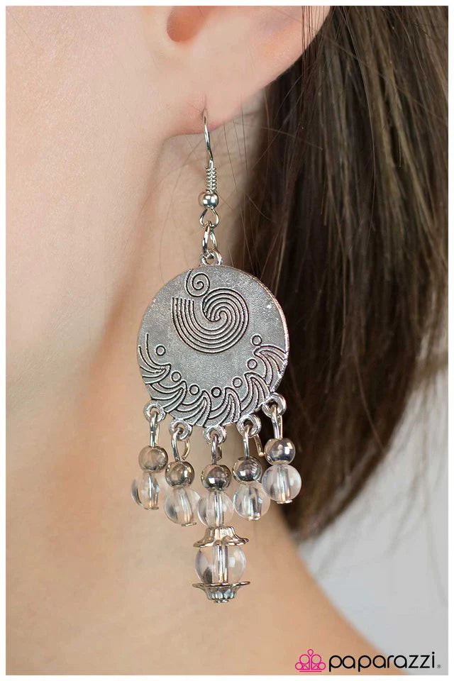 Paparazzi Earring ~ Spinning My Wheels - White