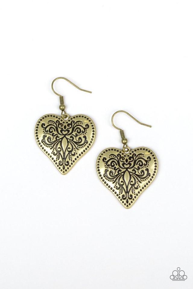 Paparazzi Earring ~ Western Heart - Brass