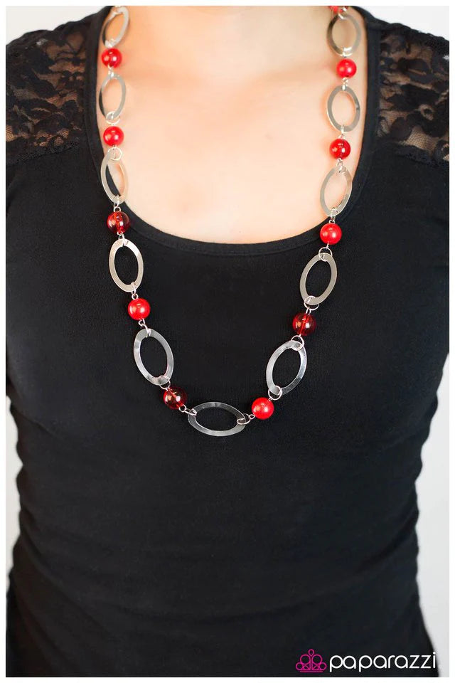Paparazzi Necklace ~ Leisurely Luminous - Red