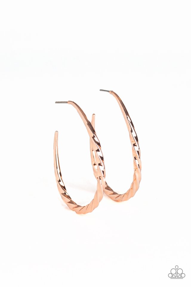 Twisted Edge - Rose Gold - Paparazzi Earring Image