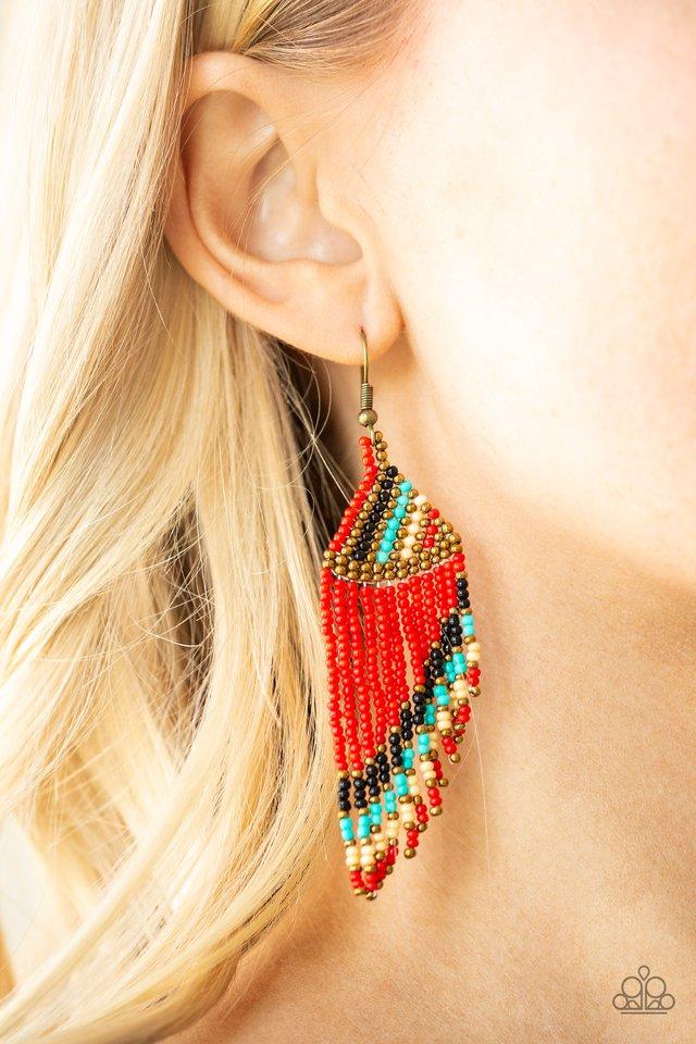 Red seed bead earrings shop paparazzi