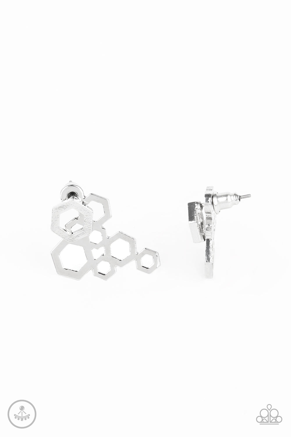 Paparazzi Earring ~ Six-Sided Shimmer - Silver