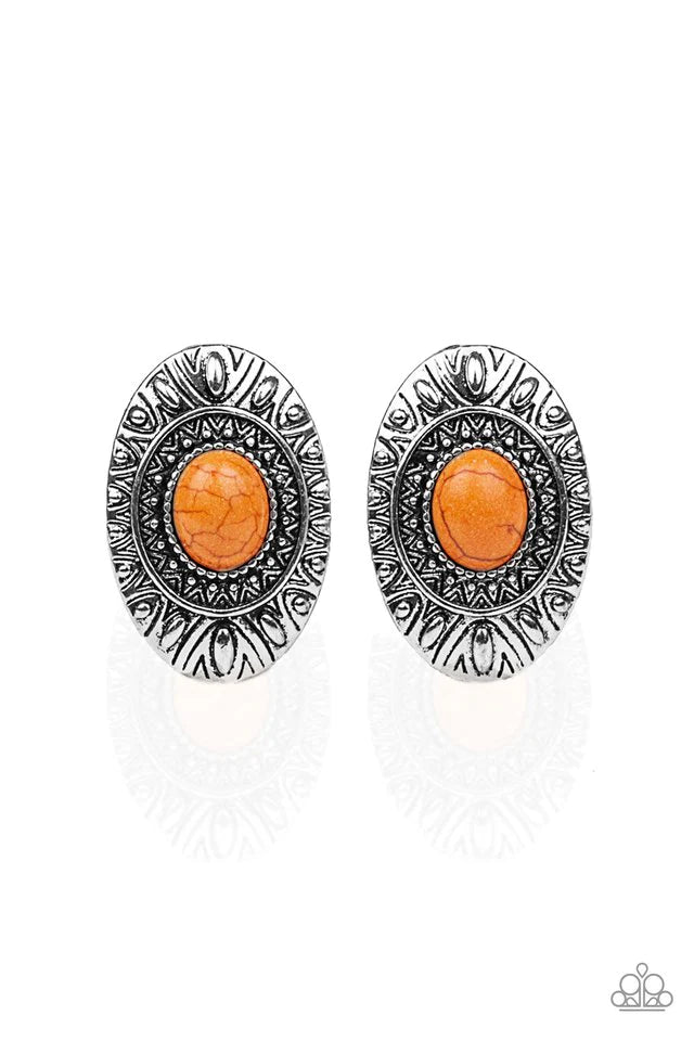 Paparazzi Earring ~ Stone Tiki - Orange