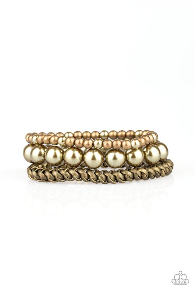 Paparazzi Bracelet ~ A PEARL-fect Ten - Brass