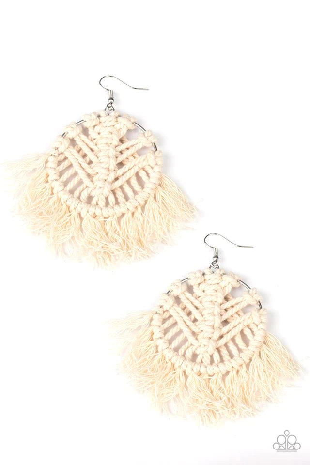 Paparazzi Earring ~ All About MACRAME - White