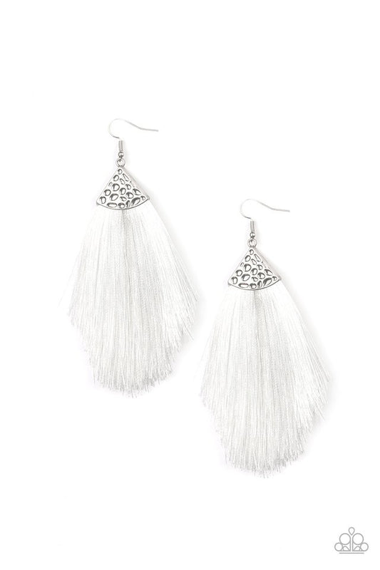 Tassel Tempo - White - Paparazzi Earring Image
