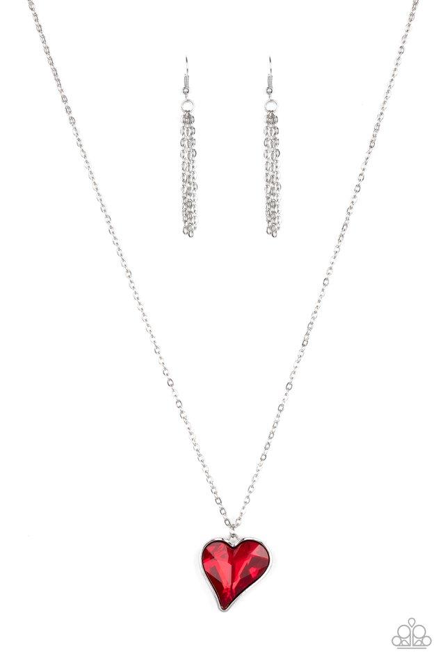 Paparazzi Necklace ~ Heart Flutter - Red