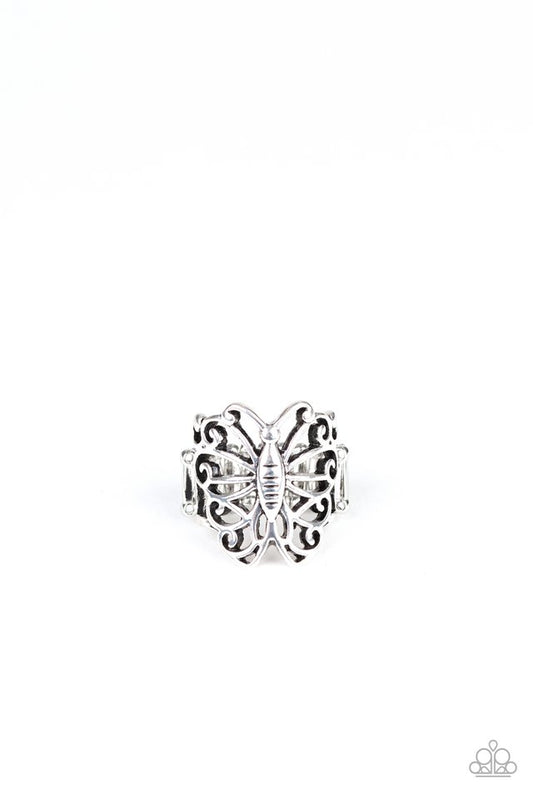 Wouldnt Hurt a BUTTERFLY - Silver - Paparazzi Ring Image