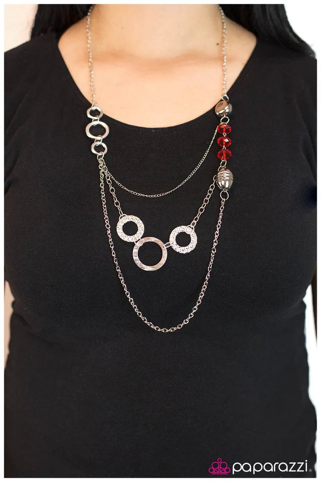 Paparazzi Necklace ~ In A Roundabout Way-Red