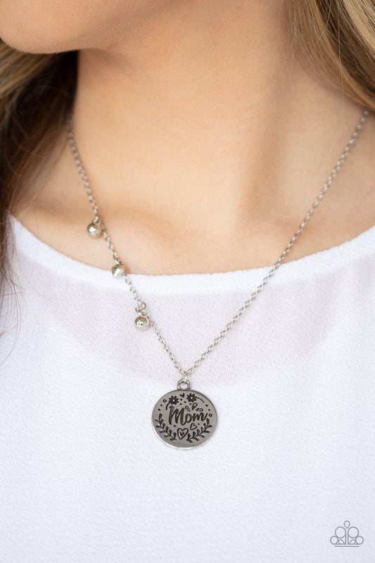 Paparazzi Necklace ~ Mom Mantra - Silver