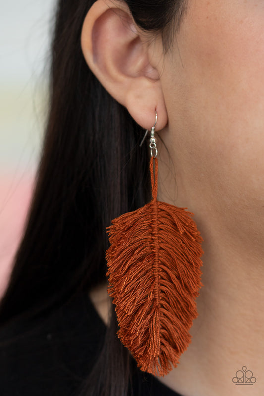 Paparazzi Earring ~ Hanging by a Thread - Brown