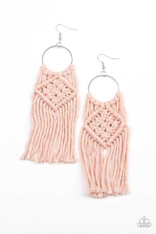 Paparazzi Earring ~ Macrame Rainbow - Pink