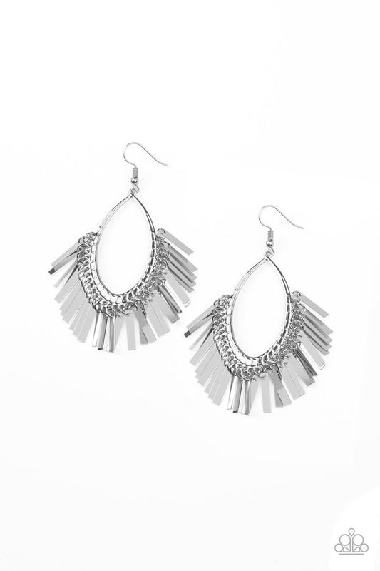 Fine-Tuned Machine - Silver - Paparazzi Earring Image