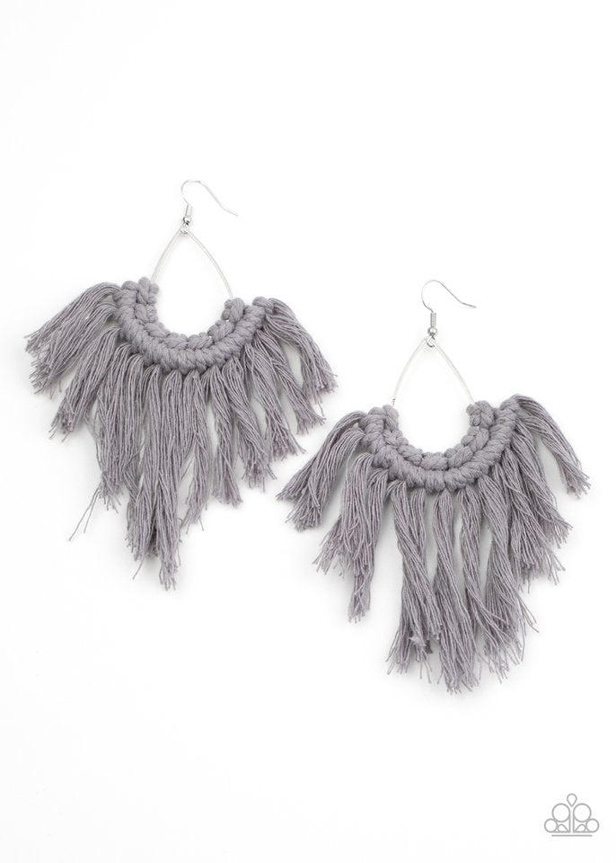 Wanna Piece Of MACRAME? - Silver - Paparazzi Earring Image