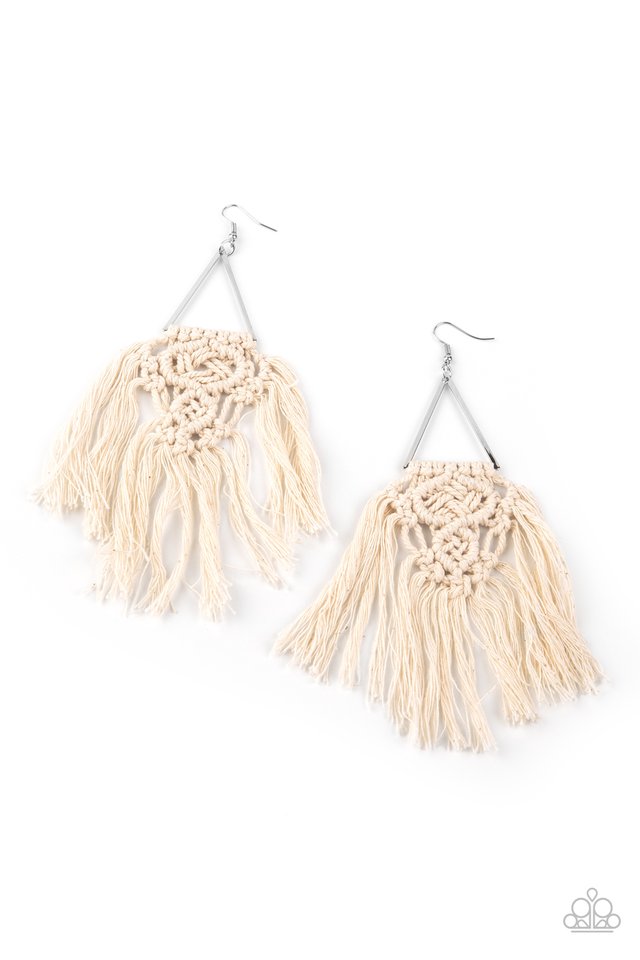 Modern Day Macrame - White - Paparazzi Earring Image