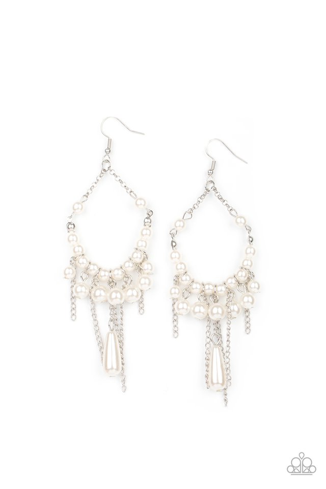 Party Planner Posh - White - Paparazzi Earring Image