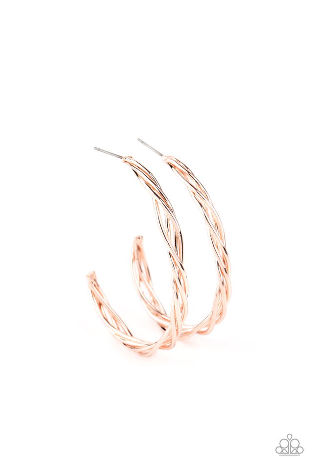 Twisted Tango - Rose Gold - Paparazzi Earring Image