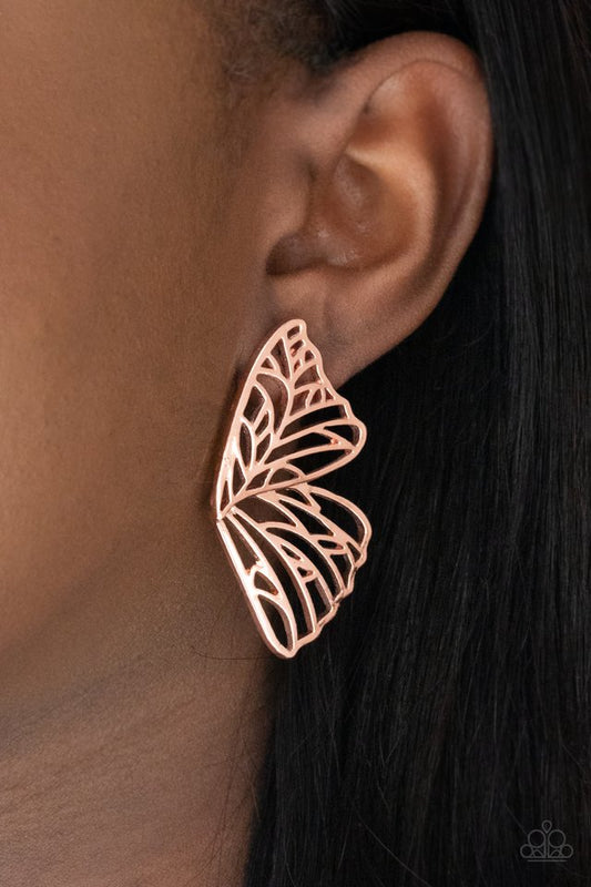 Butterfly Frills - Copper - Paparazzi Earring Image