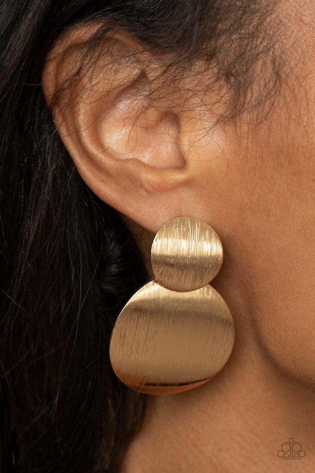 Here Today, GONG Tomorrow - Gold - Paparazzi Earring Image