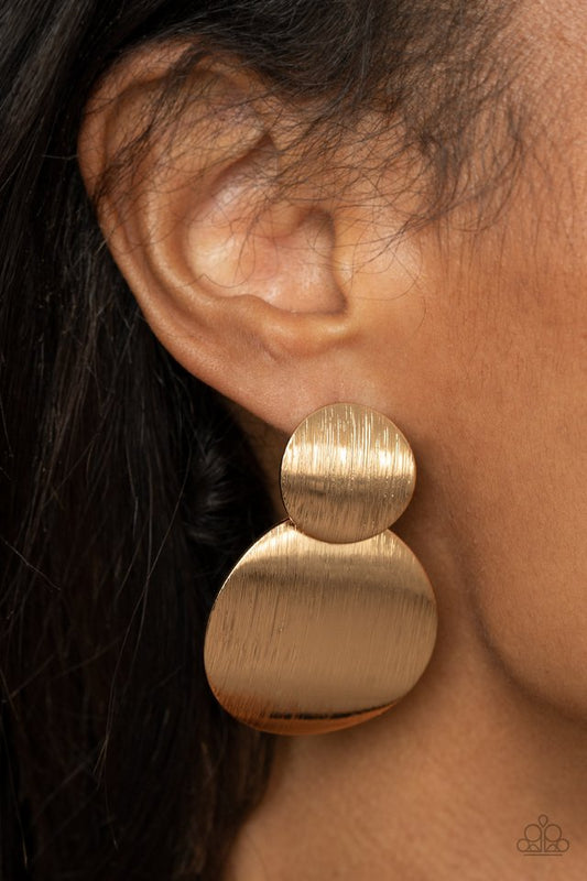Here Today, GONG Tomorrow - Gold - Paparazzi Earring Image