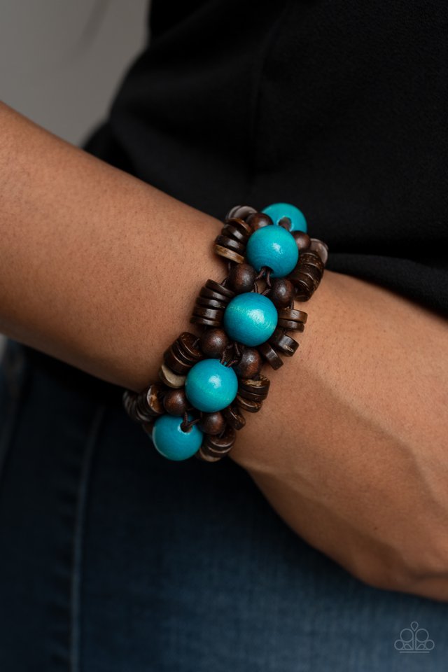 Beaded Memory Wire Bracelet featuring Tropical Denim Blue and